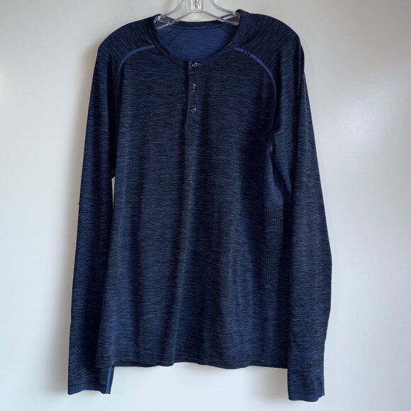 Lululemon Metal Vent Tech Henley Shirt Men's Large Blue Long Sleeve - Picture 1 of 8